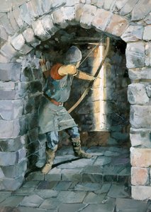 Medieval archer firing through an arrow slit at Beeston Castle, Cheshire by Ivan Lapper