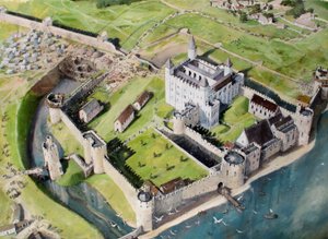 Reconstructed View of the Tower of London from the South West in About 1240