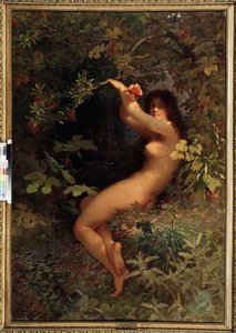 Eve with Pomegranate. Eve naked and seductive, in the Garden of Eden, picking the fruit of knowledge. by Ivan Petrovich Keler Viliandi