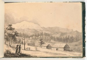 Mountain Landscape with People and Houses by Johan Christian Dahl