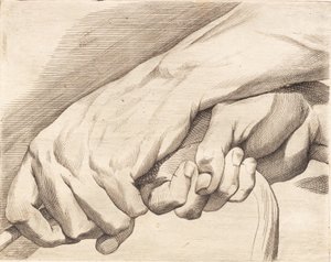 Study sheet of two hands holding a rope by J.F. Clemens