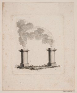 Vignette Depicting Two Altars from Which Smoke Rises and Merges