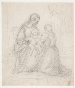 Seated Madonna with Child and Kneeling Woman by J.L. Lund