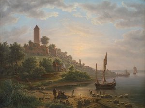 The Coast at Vordingborg with the Goose Tower in the Early Morning by J.P. Møller