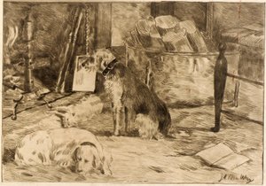 Dogs on the Hearth no. 1 by J. Alden Weir