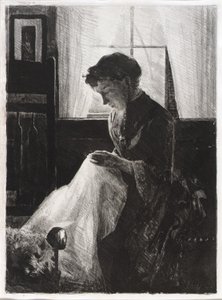 Profile Portrait of a Woman Sewing by J. Alden Weir