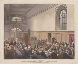 Guildhall, Examination of a Bankrupt before his Creditors, Microcosm of London, November 1, 1808 by J. Bluck