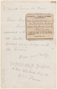 Letter to the Competition Editor of the Liverpool Weekly Courier, 1917