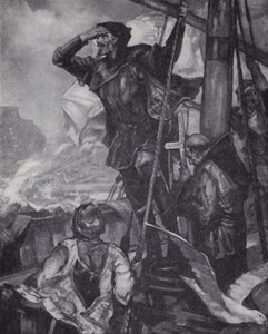 Portuguese explorer Vasco da Gama sighting the Cape of Good Hope on his voyage to India