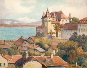 Nyon Castle, looking across the Lake to Mont Blanc, JHL
