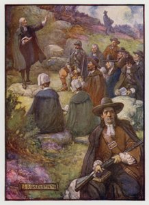 Armed sentries keeping watch during a meeting of Scottish Covenanters, 17th Century by J. R. Skelton