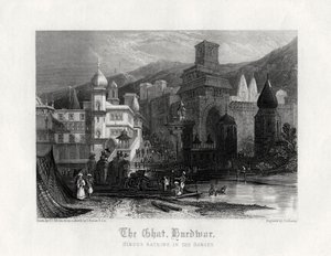 The Ghat, Hurdwar, Hindus Bathing in the Ganges by J. Redaway
