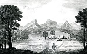 A view of the Commodore tent at the island of Juan Fernandes, c.1745 by J. S. Mason