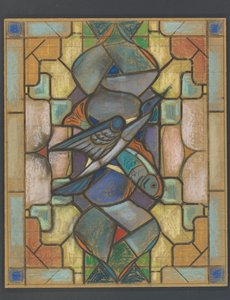 Design for a Stained Glass Window with a Bird and Fish