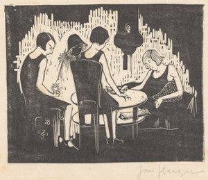 Four Women Sitting at a Table by Jac Jongert (signed by artist)