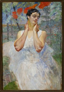 Portrait of a Woman Against a Rowan Background by Jacek Malczewski