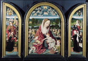 Virgin and Child with Music-Making Angels and the Sampsons-Coolen family, Triptych by Jacob Cornelisz van Oostsanen