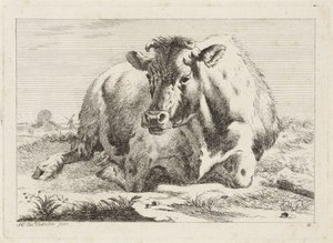 Lying Cow (Six Prints after Drawings by Various Masters) by Jacob Elias van Varelen