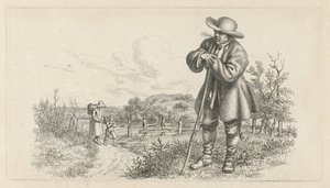Man Leaning on a Stick and a Woman with a Child on a Country Road (series title: Study Prints / Etudes Gravées)