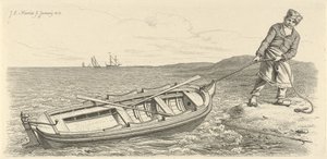 Man Pulling His Rowboat Ashore (Study Prints) by Jacob Ernst Marcus