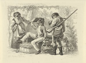 Soldier with Raised Glass Between a Woman and a Hunter (Study Prints) by Jacob Ernst Marcus
