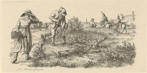 Man Digging, a Woman with a Basket and Soldiers on Horseback (series title: Study Prints) by Jacob Ernst Marcus