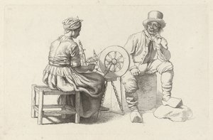 Study Sheet with a Woman at a Spinning Wheel and a Seated Man by Jacob Ernst Marcus