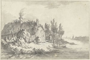 Dilapidated Farmhouse by a River by Jacob Ernst Marcus