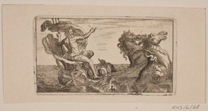 Neptune. Illustration to Jacob Fosie, "Lære-Klude [...] eller Prøver paa Kaaber, Slibe, Grunde, Naale, Etz-Vand, Sverte, Viske, Lade og Trykke fra Aar 1741 til Aar 1743" by Jacob Fosie