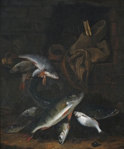 Fish Still Life with Pike and Bream by a Wall by Jacob Gillig