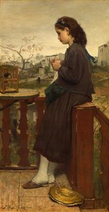 Girl knitting on the balcony, Montmartre by Jacob Henricus or Hendricus Maris
