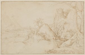 Landscape with Two Peasants and a Dog by Jacob I Savery