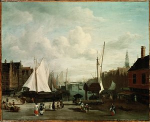 Harbour with Sailboats and Marketstalls
