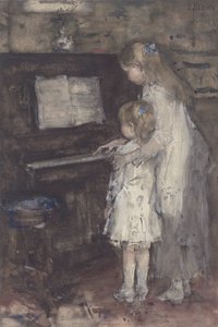 Two Girls at the Piano by Jacob Maris