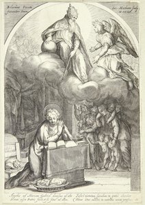 The Lord and Gabriel Await the Annunciation, Mary Kneeling Below by Jacob Matham
