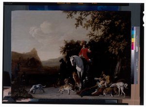 A hunting scene with resting figures
