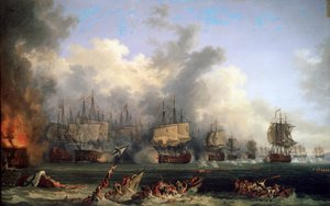 The Sinking of the Russian Battleship St. Evstafius in the naval Battle of Chesma, 1771 by Jacob Philipp Hackert