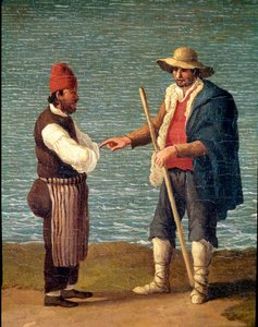 A Shepherd and a Merchant in the Port of Monopoli, Puglia, Italy by Jacob Philippe Hackert