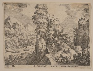 Path with Travelers to Right of River, from Landscapes by Jacob Savery I