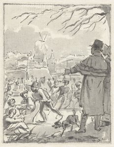 Ice Skating on a City Canal Near a Mill by Jacob Smies