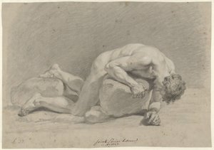 Male Nude, Lying on the Stomach Over a Rock by Jacob Smies