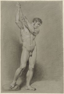 Standing Male Nude with a Stick Above the Head