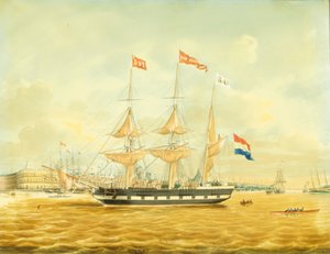 The Johan Melchior Kemper at Anchor by Rotterdam Harbour by Jacob Spin
