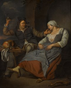 A Seated Couple Drinking Wine