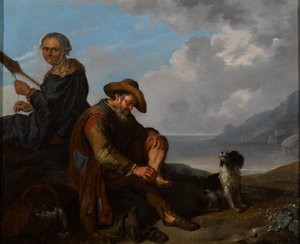 A Southern Coastal Landscape with a Pair of Figures and a Dog