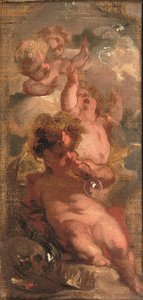 An Allegory of Vanitas: Four Putti Blowing Bubbles, a Skull, an Artist