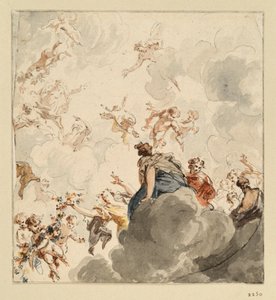 Ceiling Design with Female Figures and Cupids with Flowers in the Air