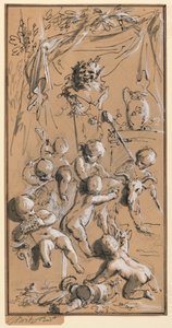 Putti playing before a herm