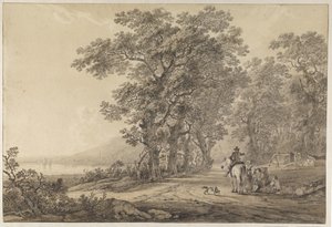 A Road with Tall Trees Along a River by Jacob van Strij