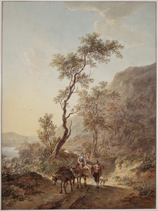 Italianised Landscape with a Pair of Shepherds on a Country Lane by Jacob van Strij